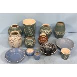 Six items of Langley pottery with incised decoration by John Spencer, c1938, together, together with