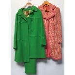 Ten vintage 1960s Simon Howard clothing items including a pea green long coat, pure wool pale