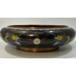 A Chinese Cloisonné bowl of shallow compressed circular form, decorated with a five-claw dragon