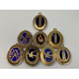 Eight various silver gilt hallmarked Masonic collar jewels with blue enamelling including