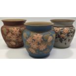 Three Calvert & Lovatt period Langley Ware art pottery small jardinières, c1883-1890 and possibly by