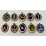 Ten various silver gilt Masonic collar jewels with blue enamelling including Surrey x 2,