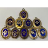 Ten various silver gilt Masonic collar jewels including London x 4 (inscribed verso dated 1927,