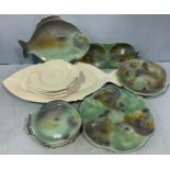 A collection of nine Shorter & Son Ltd fish plates comprising five small plates, a serving bowl, a