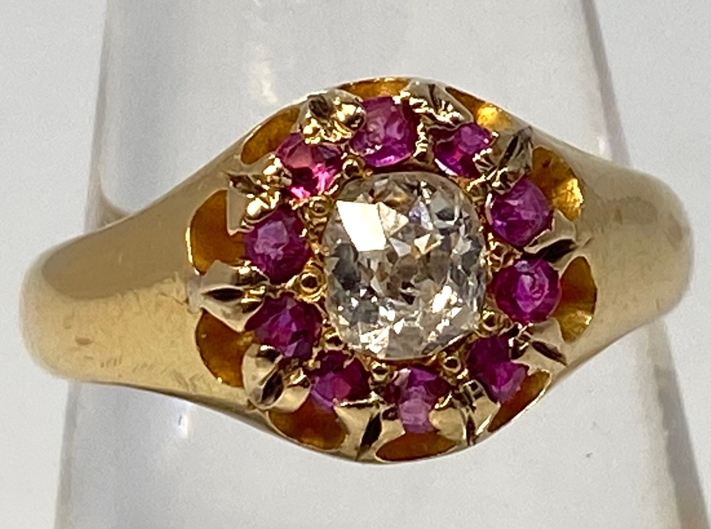 An 18ct yellow gold Victorian ring, set with an oval shaped Victorian cut diamond to the centre, - Image 2 of 7