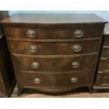 A 19th century mahogany bow-front chest of four long, graduated drawers, with brass pulls and