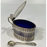 A George III silver Mustard in Neo-Classical style, of oval form with hinged cover, bright-cut