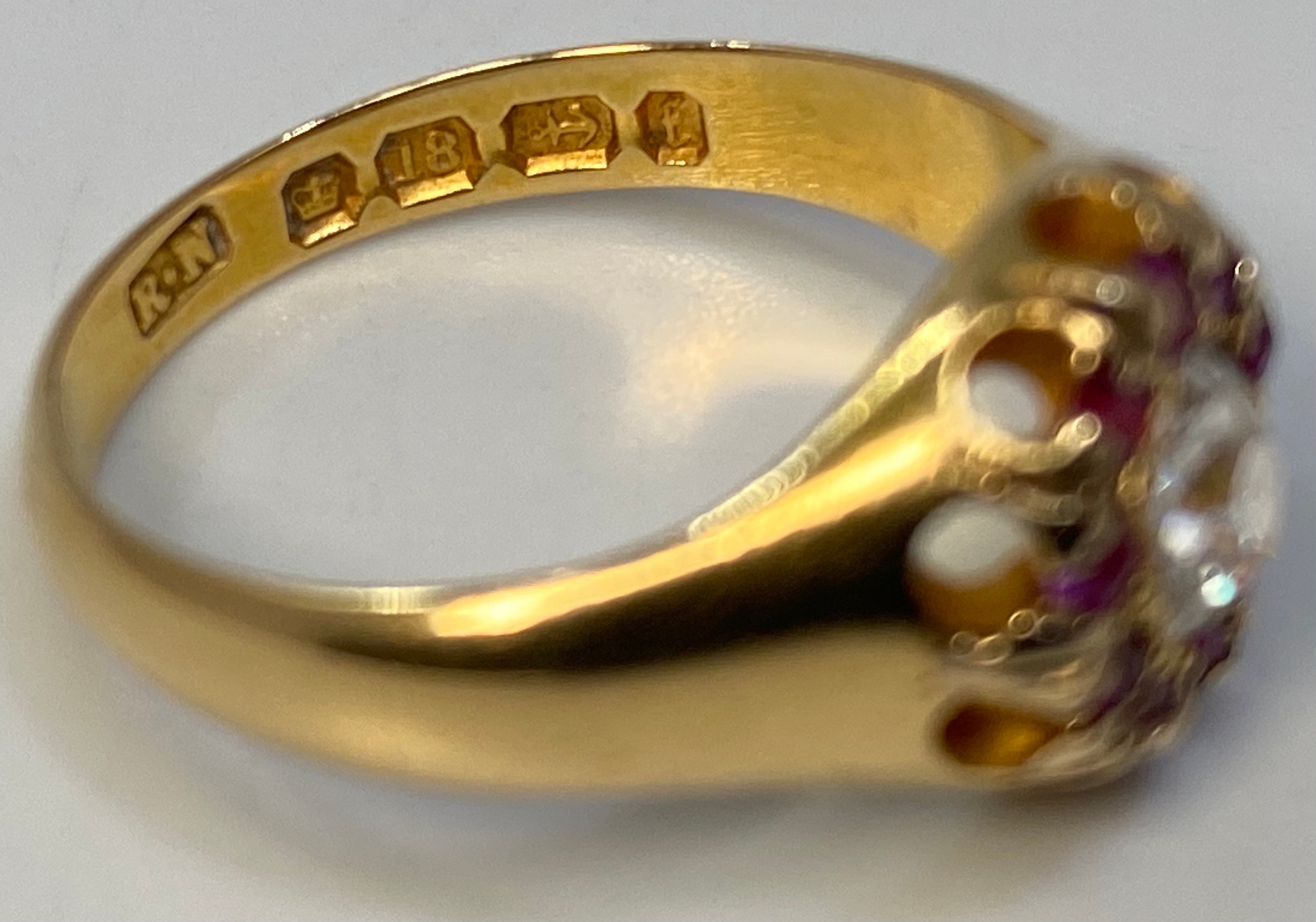 An 18ct yellow gold Victorian ring, set with an oval shaped Victorian cut diamond to the centre, - Image 5 of 7