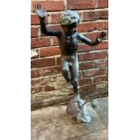 A late 19th / early 20th century copper fountain modelled as a figure of a young boy balancing on