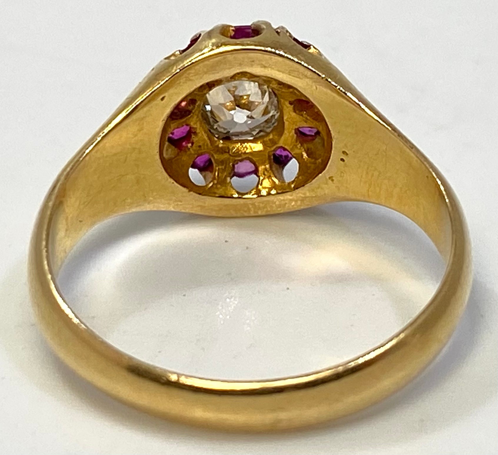 An 18ct yellow gold Victorian ring, set with an oval shaped Victorian cut diamond to the centre, - Image 4 of 7