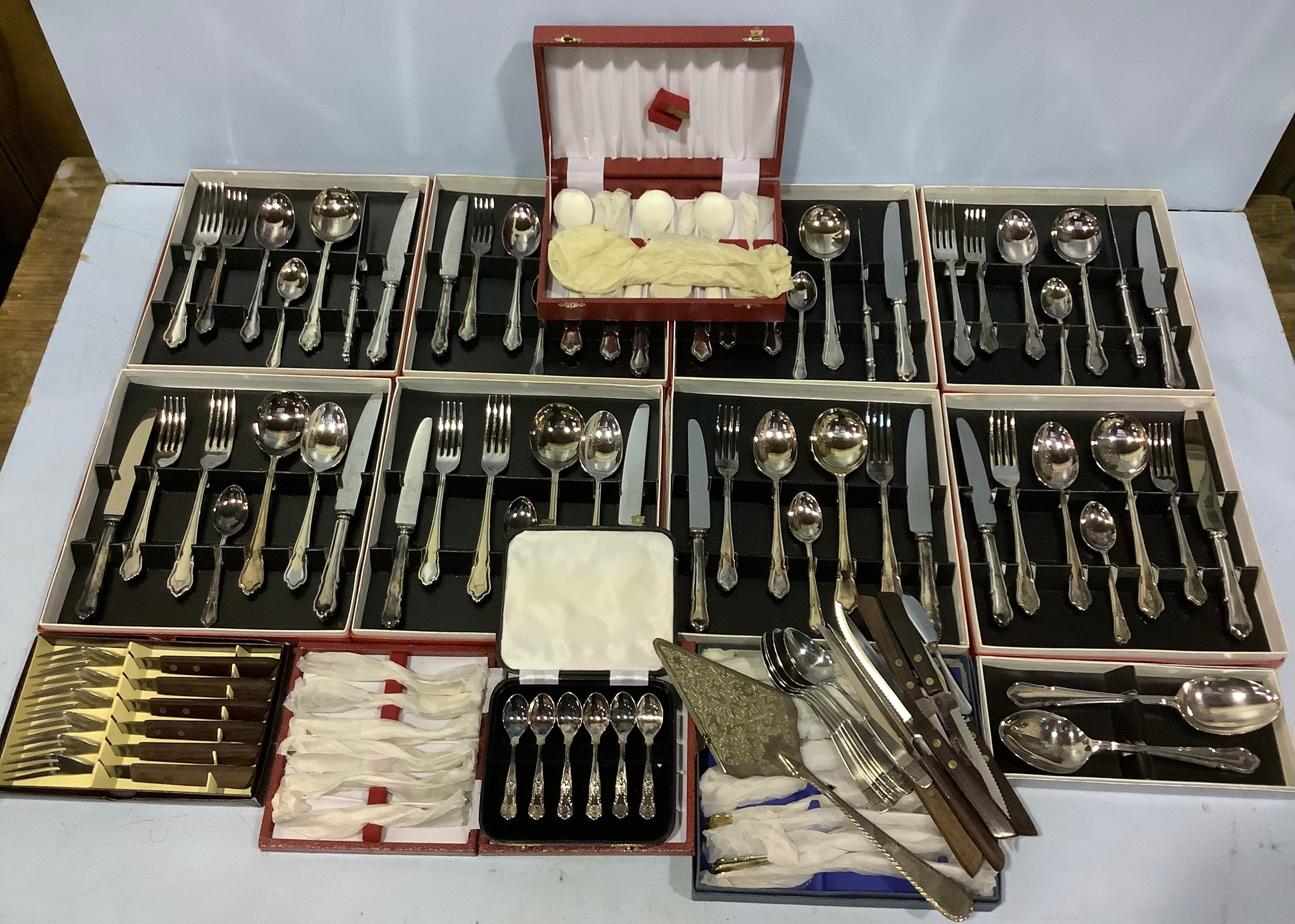 A large quantity of mainly Francis Howard silver-plated cutlery, to include eight boxed single place
