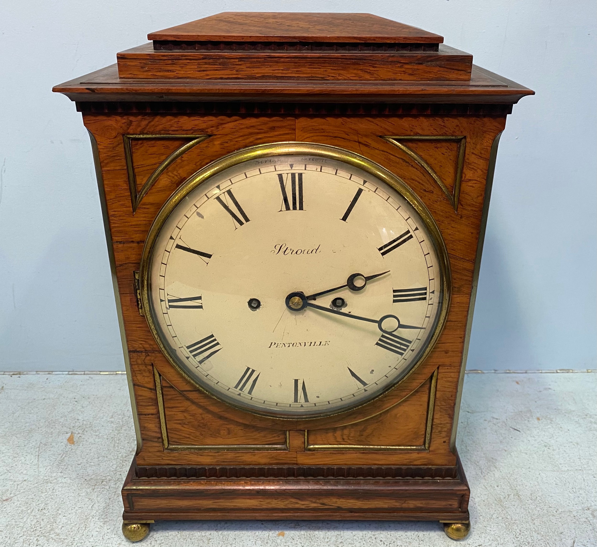 A William IV Brass-Inlaid Rosewood Bracket Clock, by (Elizabeth) Stroud, of Pentonville, the eight-