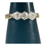 An 18ct yellow gold diamond ring, set with 3 x round brilliant cut diamonds, in a claw setting,