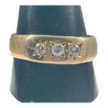A gents 9ct gold dress ring, set with 3 x round diamonds, estimated total diamond weight 0.35cts,