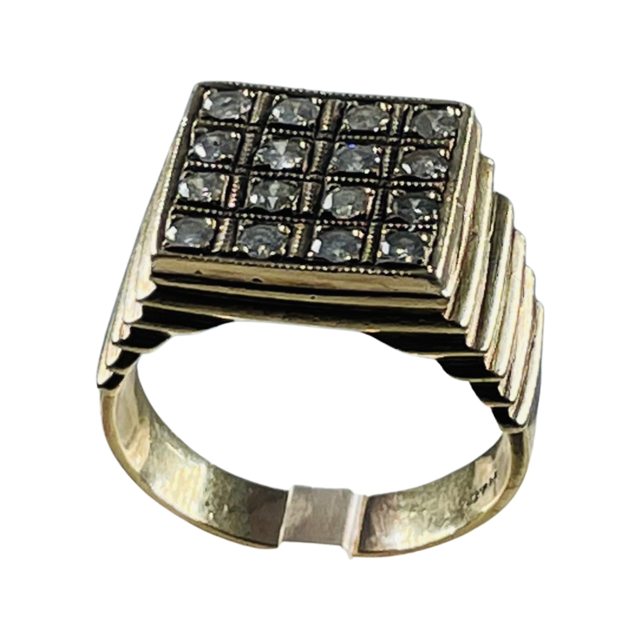 A gents 9ct gold dress ring, set with sixteen old cut diamonds in a square top design, estimated - Image 3 of 3
