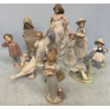 A Spanish porcelain Llladro figure ‘Don’t Forget Me' no. 5743’, together with nine Nao porcelain