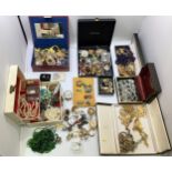 A large quantity of vintage costume jewellery including brooches, lots of pairs of clip-on earrings,