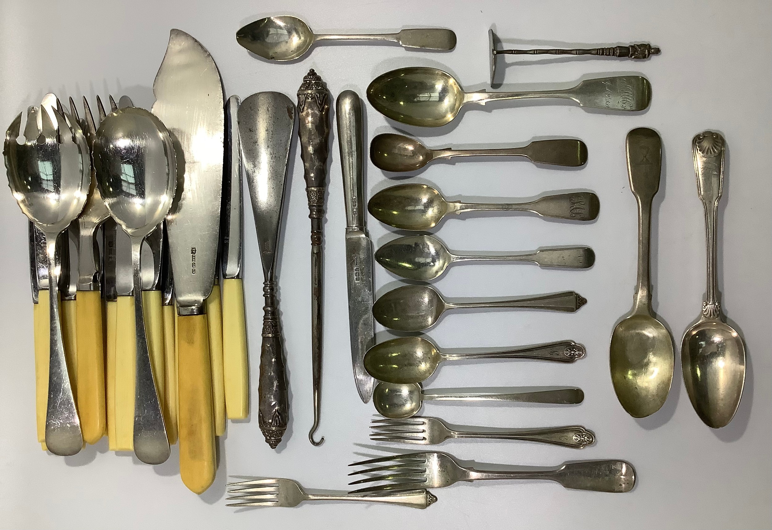 A mixed collection of assorted Georgian, Victorian and later silver flatware including spoons and - Image 6 of 6