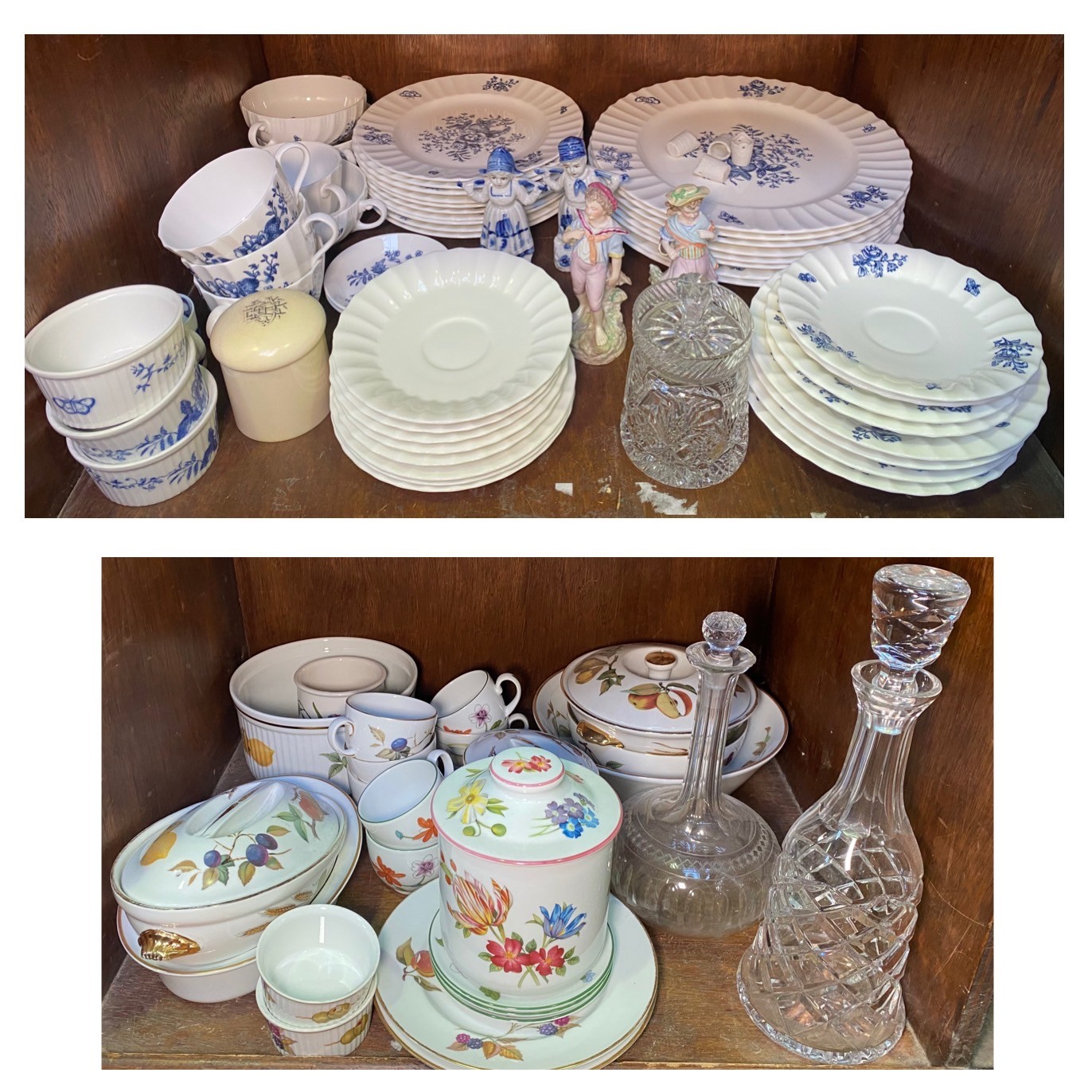 A large quantity of Royal Worcester tea and dinnerwares in Blue Sprays (38 pcs) and Evesham (17 pcs)