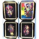 Monsuru Ademola Tukuru (Nigerian, b.1966), four various stylised polychrome tribal face studies,