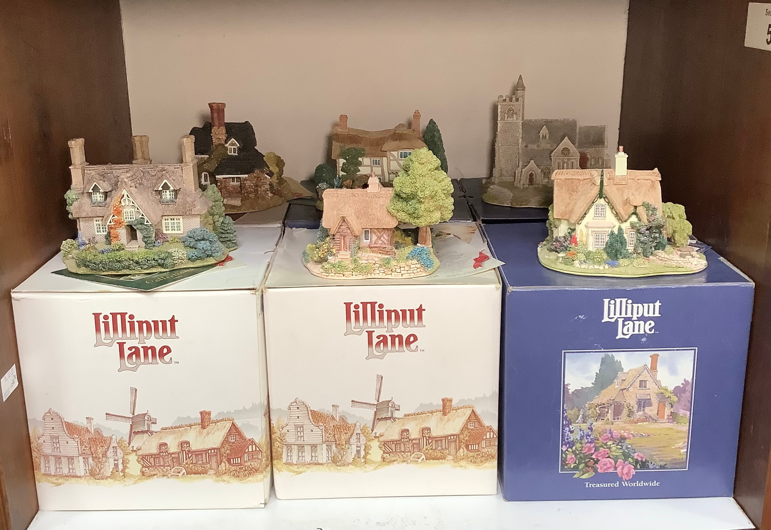 Six various large hand-painted Lilliput Lane model cottages including ‘Grantchester Meadows’, ‘