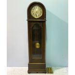 A 1930s German long case clock with silvered dial, arabic numerals, strike / silent, Westminster /