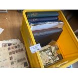 Stamps : Plastic crate of albums covers, loose etc