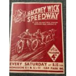 Speedway : Hackney Wick v Norwich pre war prog 12/