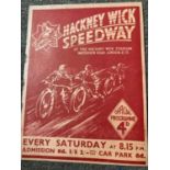 Speedway : Hackney Wick v Norwich pre war prog 20/