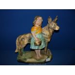 A Chalk Girl with Alsatian, some damage 17" tall.