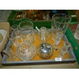 A quantity of glass including a pair of crystal candlesticks, jug, vases including Brierley,