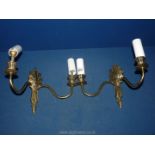 A pair of brass double wall sconces, 10 3/4'' wide.