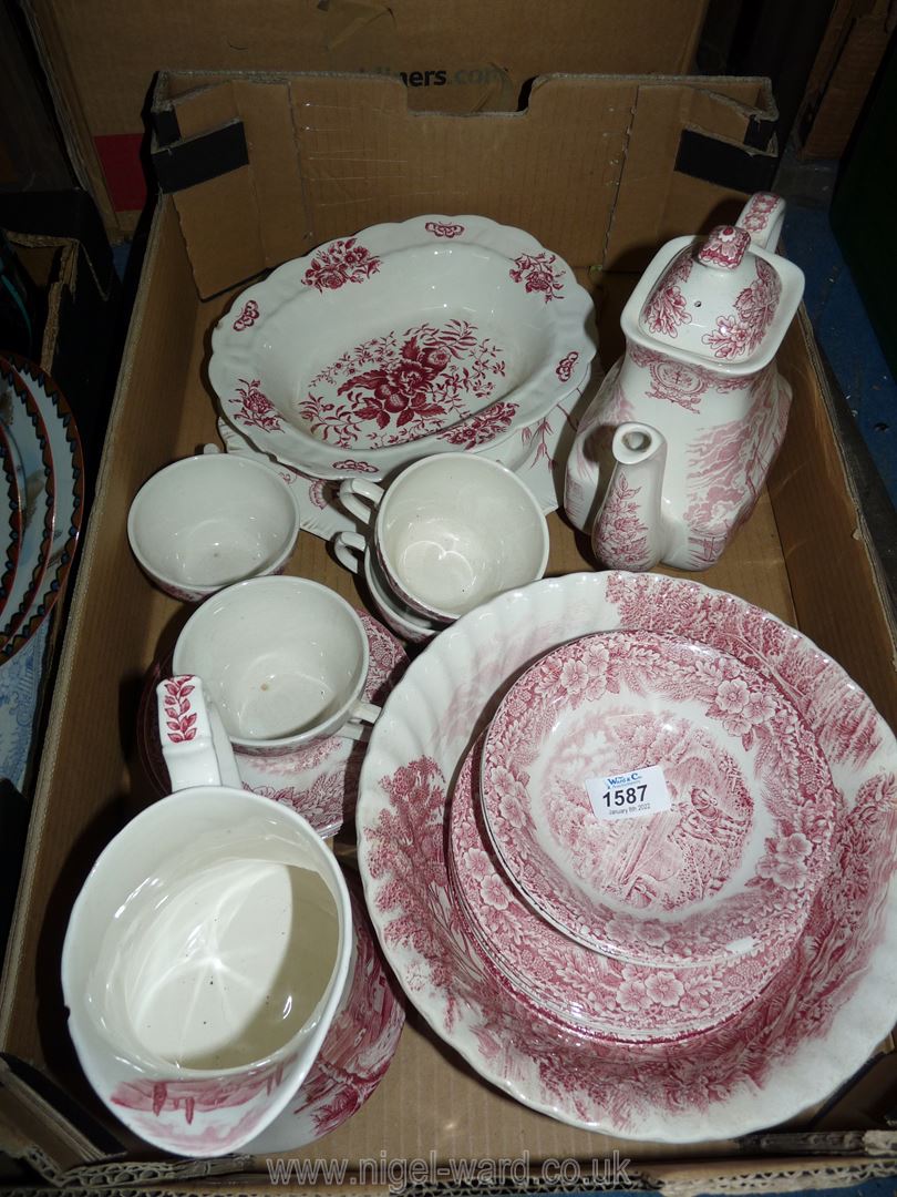 A quantity of pink and white china including Constable Series bowls, cups and saucers,