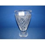 A heavy, pretty cut glass vase with diamond cut pattern, 10'' tall with box.