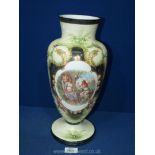 A glass Satsuma vase having an embossed classical scene, 14 1/2" tall.