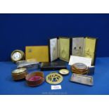 A small quantity of miscellanea including mini Swiss mode brass clock, compass,