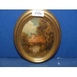 A small Italian Oil painting in oval frame, signed Belli.