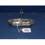 A Silver Bonbon basket with pierced gallery and handle in boat shape, 5'' long, Birmingham 1921,
