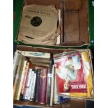 A quantity of 78's and a quantity books to include; bird watching, sea angling, etc.