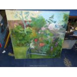 An impressionist painting of a summer garden by Yetta Kane (1923-2018) Oil on canvas signed verso.