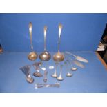 Two epns soup ladles, Elkington strainer, sauce ladles, cutlery, etc.