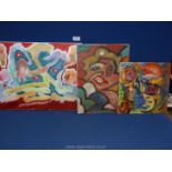 Three colourful abstract paintings, one signed Gough.