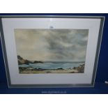 A.J Cartmel Crossley: watercolour of a beach scene.