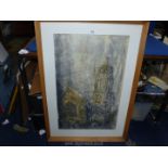 A rare lino cut of Ashwell Church, Hertfordshire by the potter Marie Whitby.