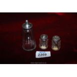 A silver topped glass pepper Pot, Chester 1919 makers mark 'W',