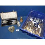 A small quantity of mother of pearl knives and forks, teaspoons, glass and epns cruet set,