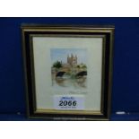 A small framed and mounted Watercolour depicting Wye Bridge and Hereford Cathedral, signed Helen C.