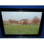 A large Print of farm buildings, signed I. Kirkpatrich.