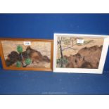 Two Aboriginal bark pictures, one signed verso.