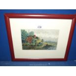 A framed Watercolour of 'Frankley Cottages', written verso - Birmingham, no visible signature.